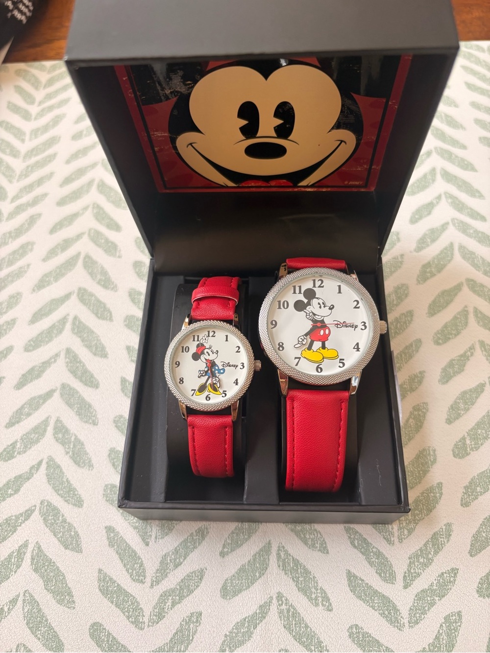Disney Red Mickey Mouse Pair Watch Set with Silver-Tone Bezels